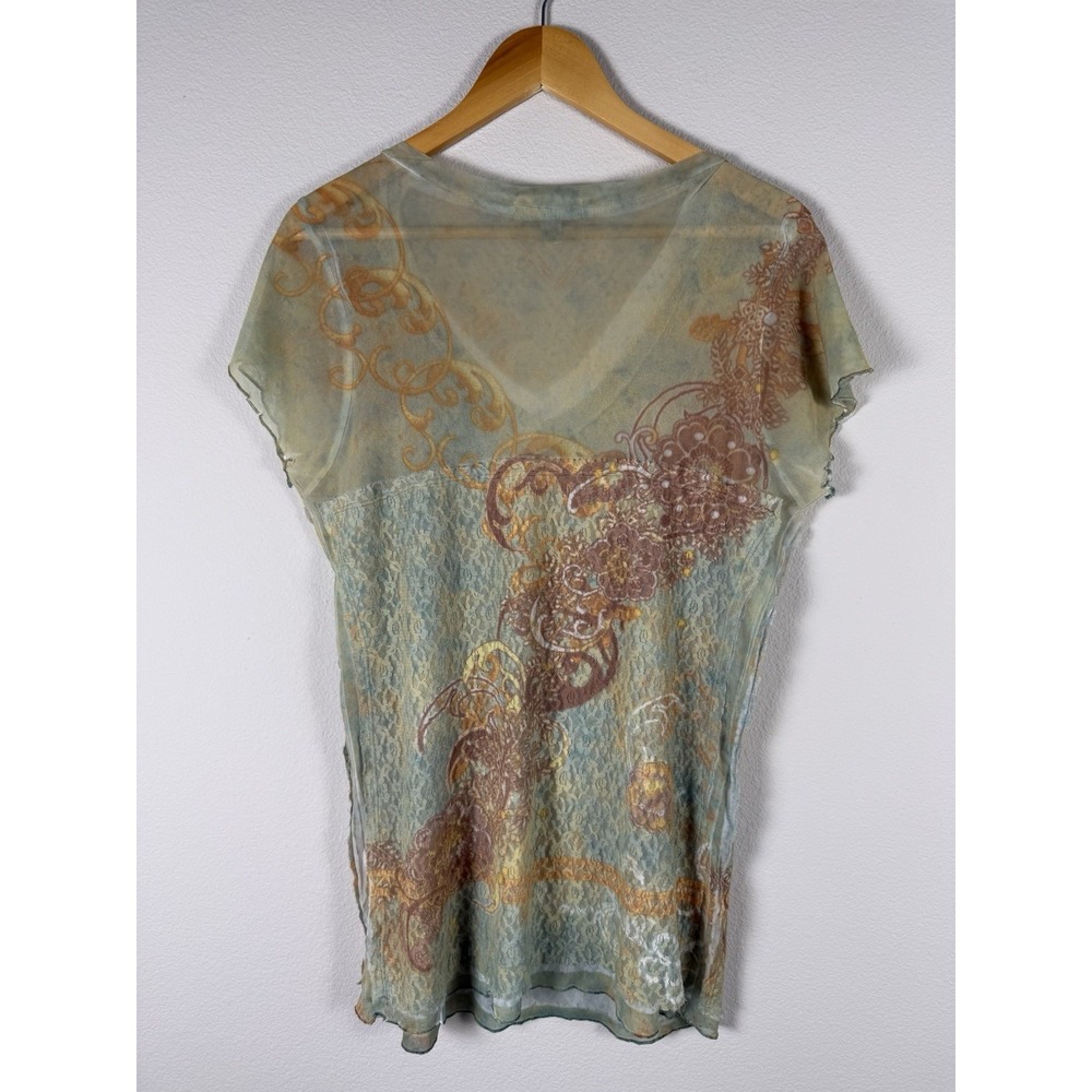 Short Sleeve Embellished Lace Top Womens XL Fairy Goblin Romantic Feminine Boho - Picture 7 of 11